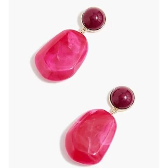 J. Crew Fresh Raspberry Marbled Ice Acrylic Drop Gold Tone Earrings - Picture 1 of 12